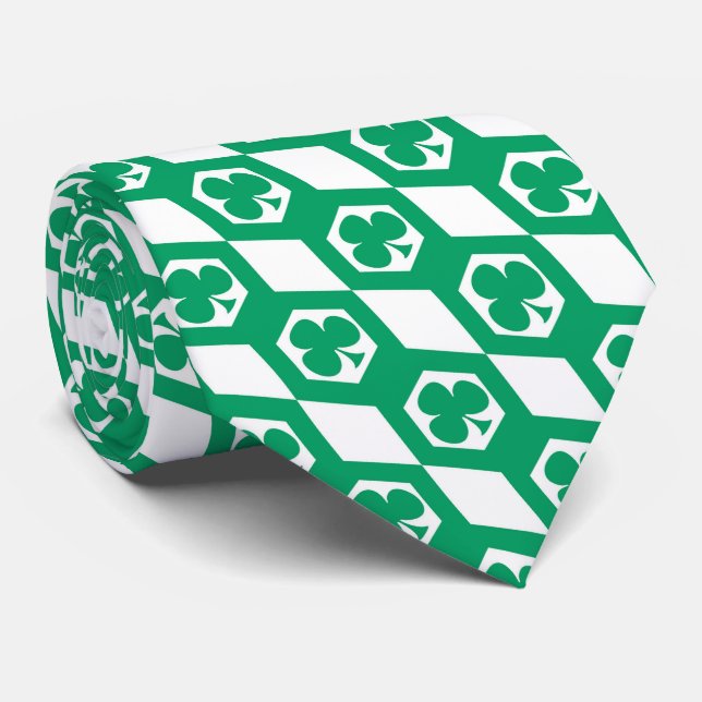 Klöver Grön Vit Hexagon Mönster Slips (Rullad)