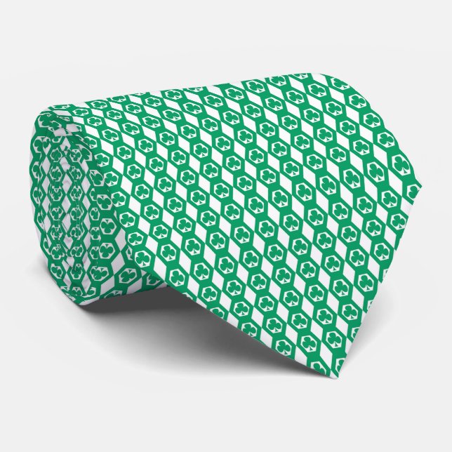 Klöver Grön Vit Hexagon Mönster Slips (Rullad)