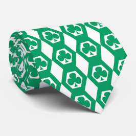 Klöver Grön Vit Hexagon Mönster Slips