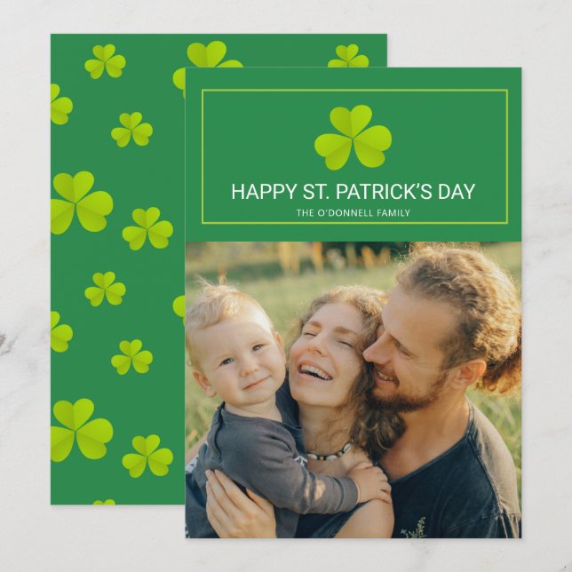 Klöver Grönt St. Patrick's Day Photo Card (Fram/baksida)