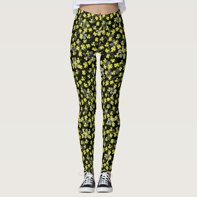 klöver löv mönster 03.b Black BG Leggings (Framsida)