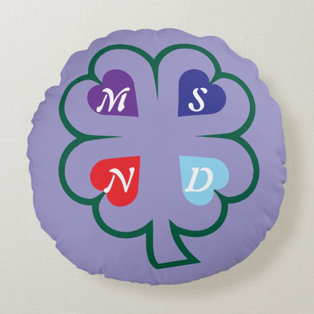 Klöver med hjärtan rund kudde (Framsidan)
