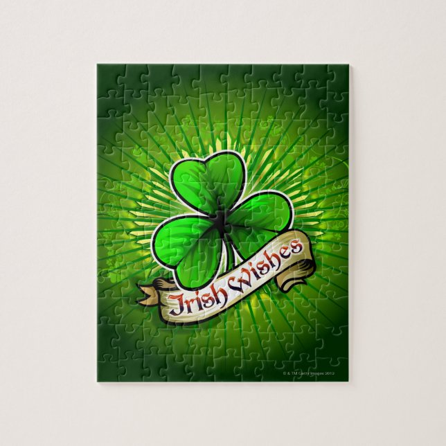 Klöver med "Irish Önskemål banner Pussel (Vertikal)