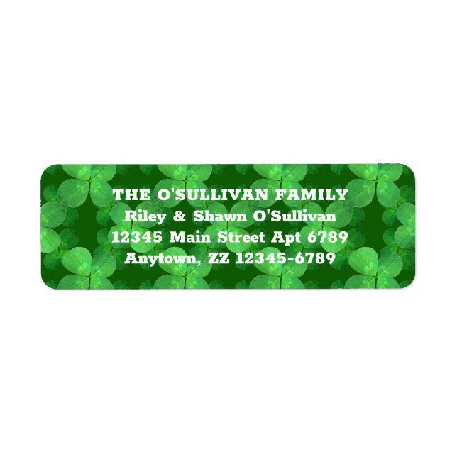 Klöver Mönster Lucky Grönt Botaniska irländska Returadress Etikett (Framsidan)