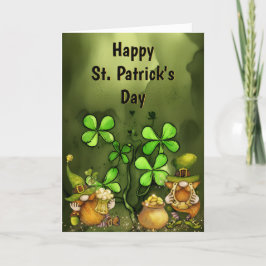 Klöver och Leprechaun Gnomes St. Patrick's Day Helgkort
