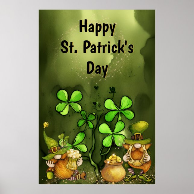 Klöver och Leprechaun Gnomes St. Patrick's Day Poster (Framsidan)