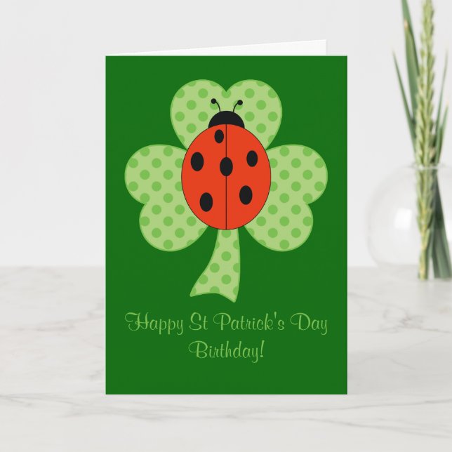 Klöver Polka dots Ladybug St patricks day Birthday Kort (Framsida)