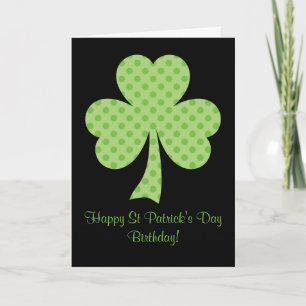 Klöver Polka dots St patricks day Birthday black Kort