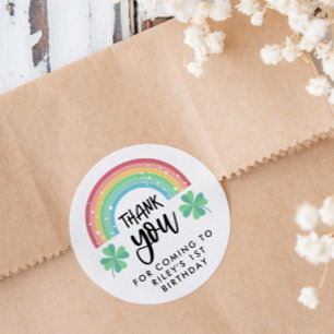 Klöver & Rainbow Lucky Ett första födelsedag Tack Runt Klistermärke