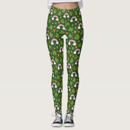 Klöver Regnbåge St. Patricks Dag Mönster Leggings