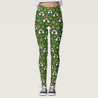 Klöver Regnbåge St. Patricks Dag Mönster Leggings