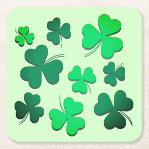 Klöver Shamrock Irish Grönt Vår St Patrick Day Underlägg Papper Kvadrat