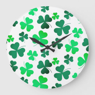 Klöver Shamrock Löv Blommigt Modern Elegant Stor Klocka