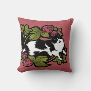 Klöver Tuxedo Cat Blommigt Cats Kudde