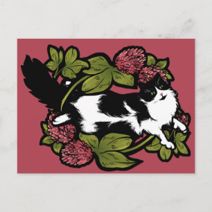 Klöver Tuxedo Cat Blommigt Cats Vykort