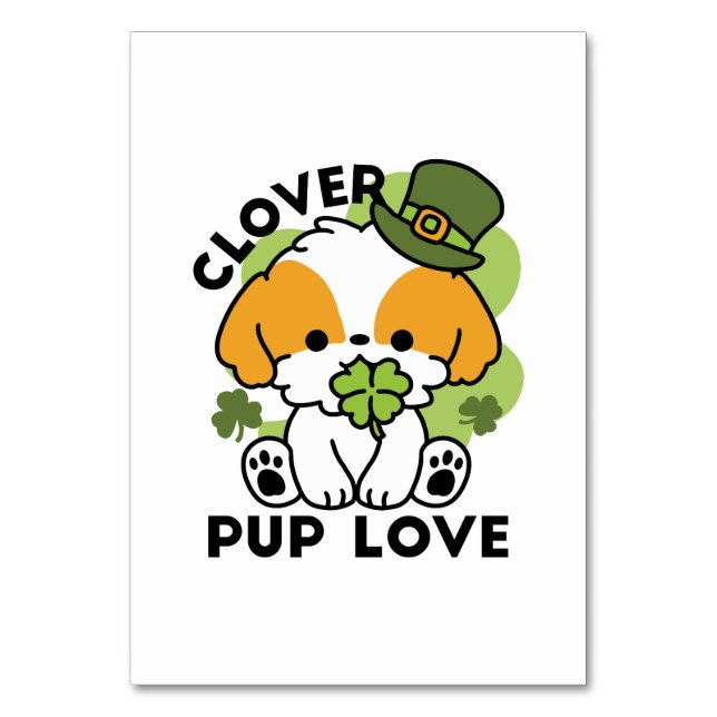 Klöver Valp Kärlek - St. Patrick's Day Hund design Bordsnummer (Framsidan)