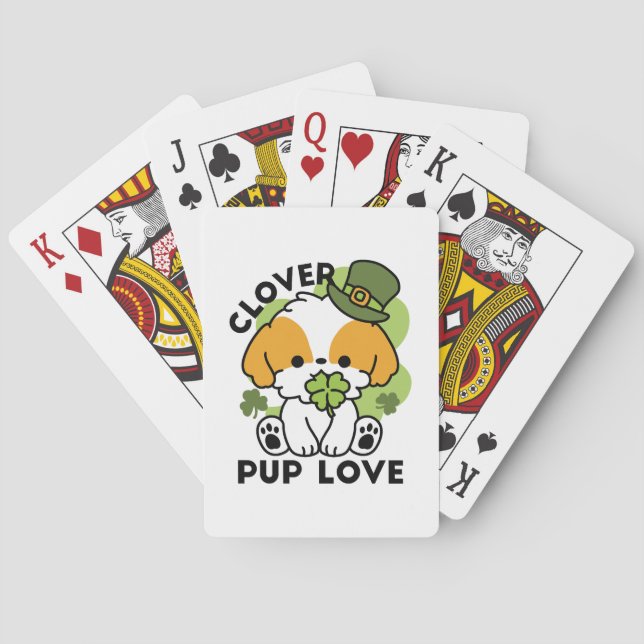 Klöver Valp Kärlek - St. Patrick's Day Hund design Casinokort (Baksidan)