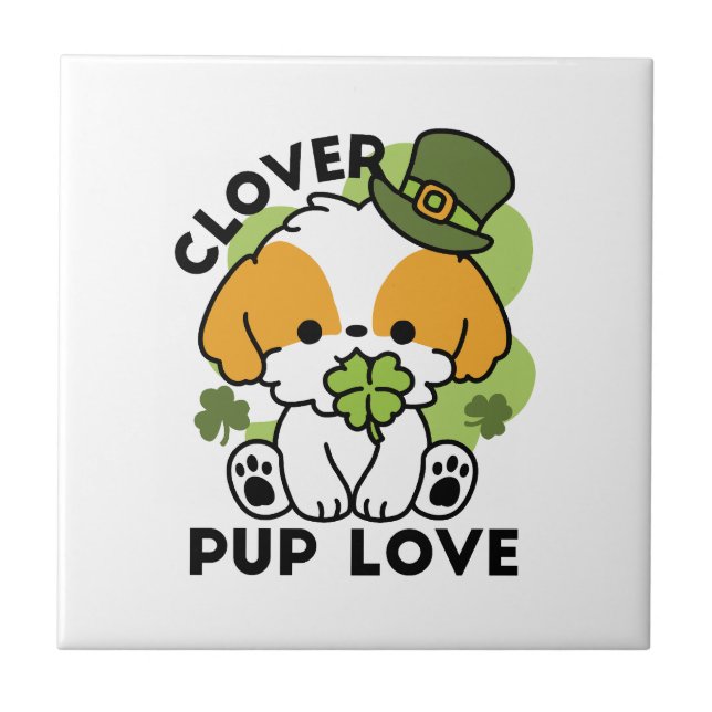 Klöver Valp Kärlek - St. Patrick's Day Hund design Kakelplatta (Framsidan)