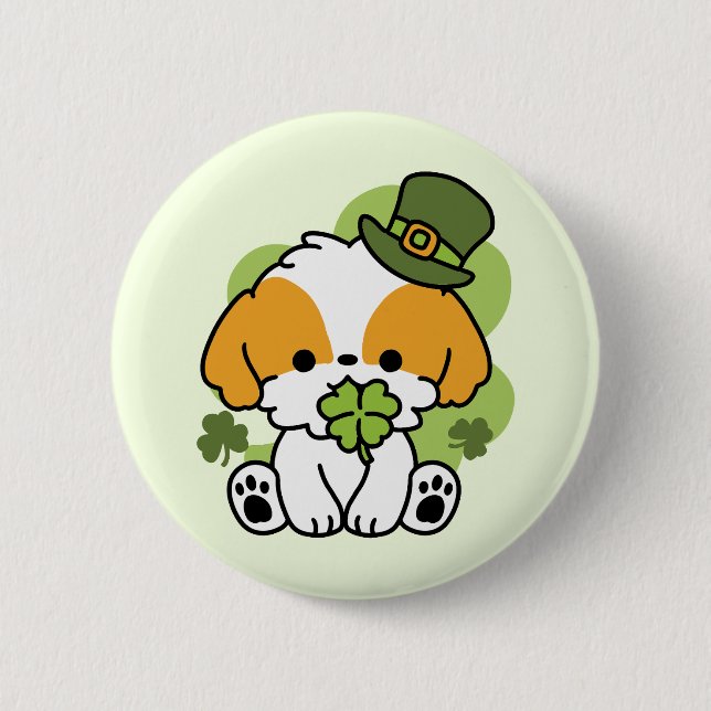 Klöver Valp Kärlek - St. Patrick's Day Hund design Knapp (Framsida)