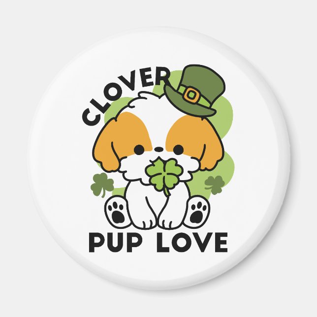 Klöver Valp Kärlek - St. Patrick's Day Hund design Magnet (Framsidan)