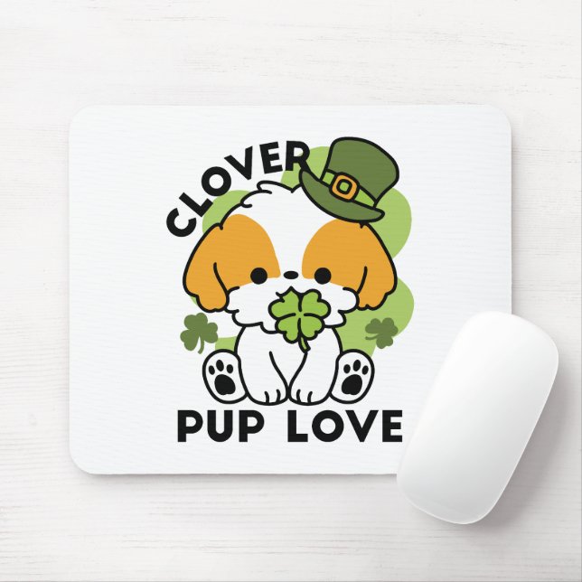 Klöver Valp Kärlek - St. Patrick's Day Hund design Musmatta (Med mus)