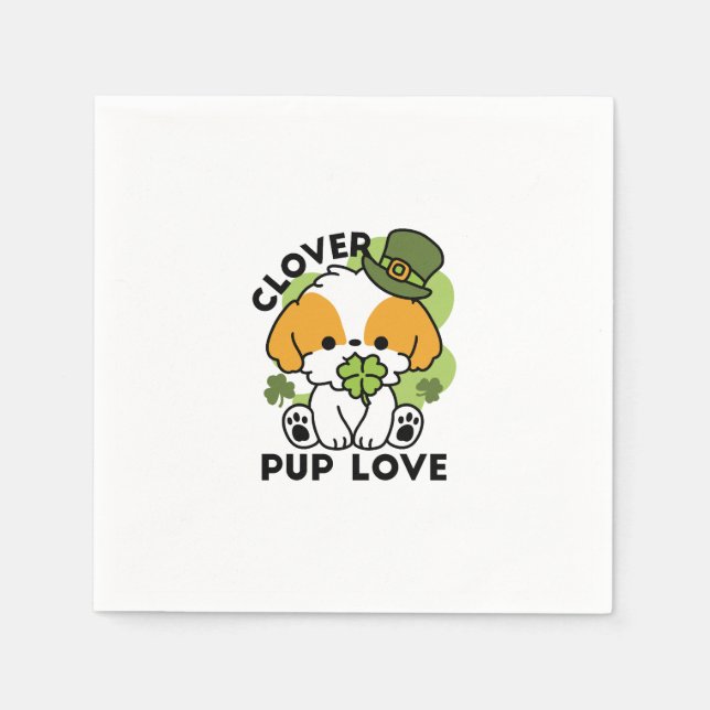 Klöver Valp Kärlek - St. Patrick's Day Hund design Pappersservett (Framsidan)