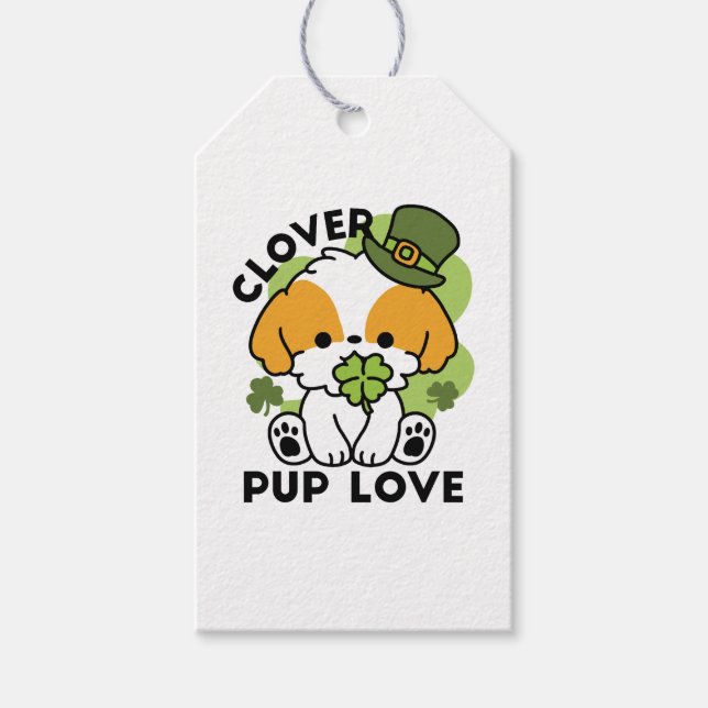 Klöver Valp Kärlek - St. Patrick's Day Hund design Presentetikett (Framsidan)