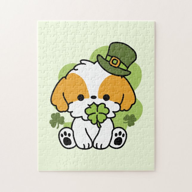 Klöver Valp Kärlek - St. Patrick's Day Hund design Pussel (Vertikal)