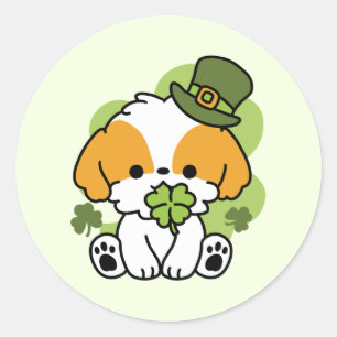 Klöver Valp Kärlek - St. Patrick's Day Hund design Runt Klistermärke