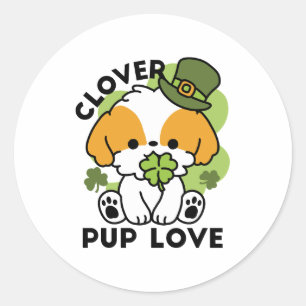 Klöver Valp Kärlek - St. Patrick's Day Hund design Runt Klistermärke