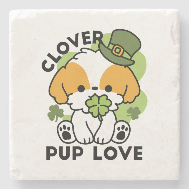 Klöver Valp Kärlek - St. Patrick's Day Hund design Stenunderlägg (Framsidan)