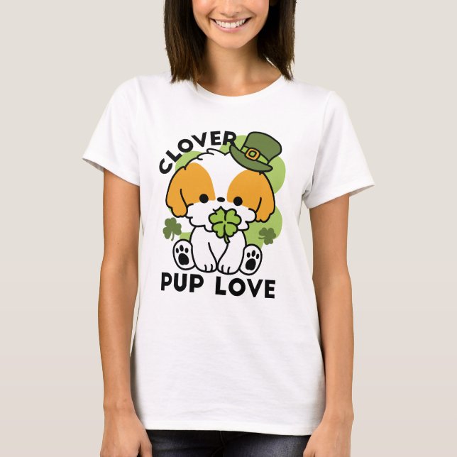 Klöver Valp Kärlek - St. Patrick's Day Hund design T Shirt (Framsida)