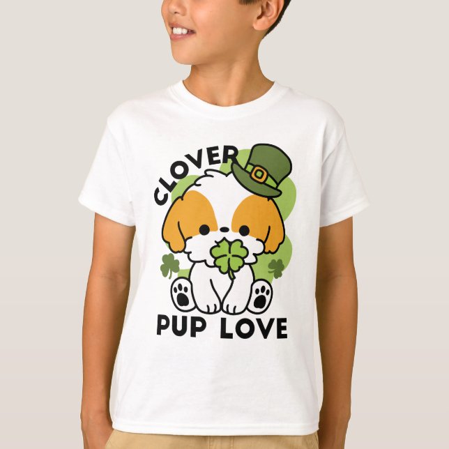 Klöver Valp Kärlek - St. Patrick's Day Hund design T Shirt (Framsida)