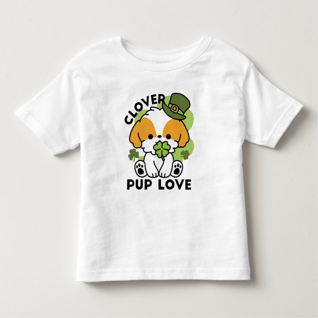 Klöver Valp Kärlek - St. Patrick's Day Hund design T Shirt (Framsida)
