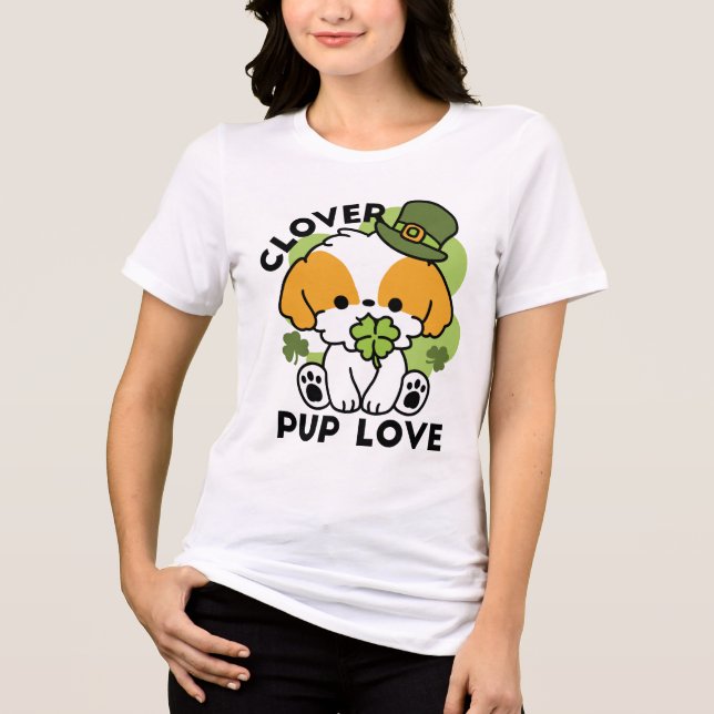 Klöver Valp Kärlek - St. Patrick's Day Hund design T Shirt (Framsida)