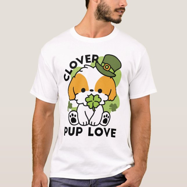Klöver Valp Kärlek - St. Patrick's Day Hund design T Shirt (Framsida)