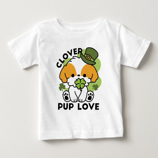 Klöver Valp Kärlek - St. Patrick's Day Hund design T Shirt (Framsida)