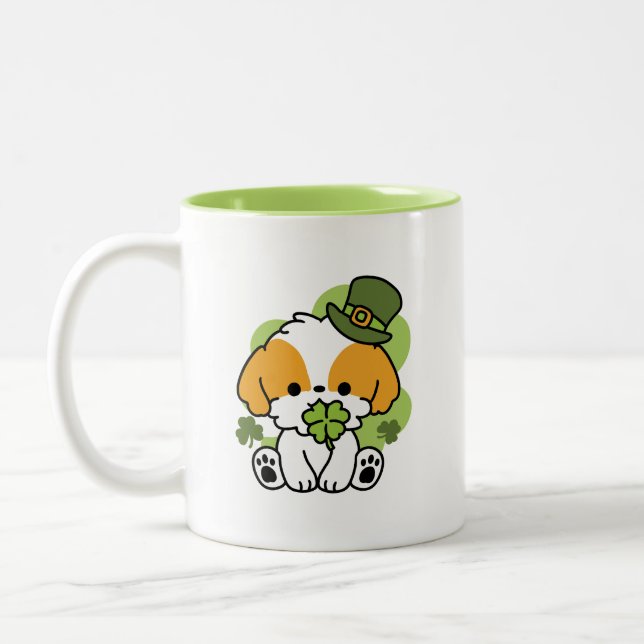 Klöver Valp Kärlek - St. Patrick's Day Hund design Två-Tonad Mugg (Vänster)