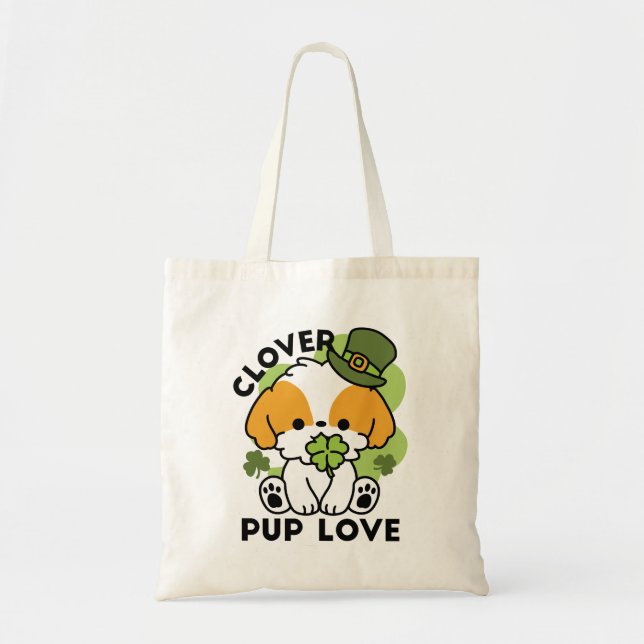Klöver Valp Kärlek - St. Patrick's Day Hund design Tygkasse (Framsidan)