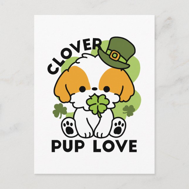 Klöver Valp Kärlek - St. Patrick's Day Hund design Vykort (Framsida)