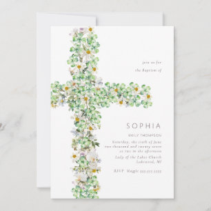 Klöver vildblomma kor i Baptism Christening Inbjudningar