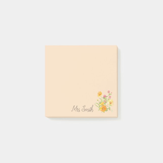 Klöverblomsterbukett monogram lärare post-it block (Framsida)