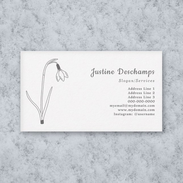 Klövstart Visitkort (Botanical Snowdrop Line Art Flower Business Card)