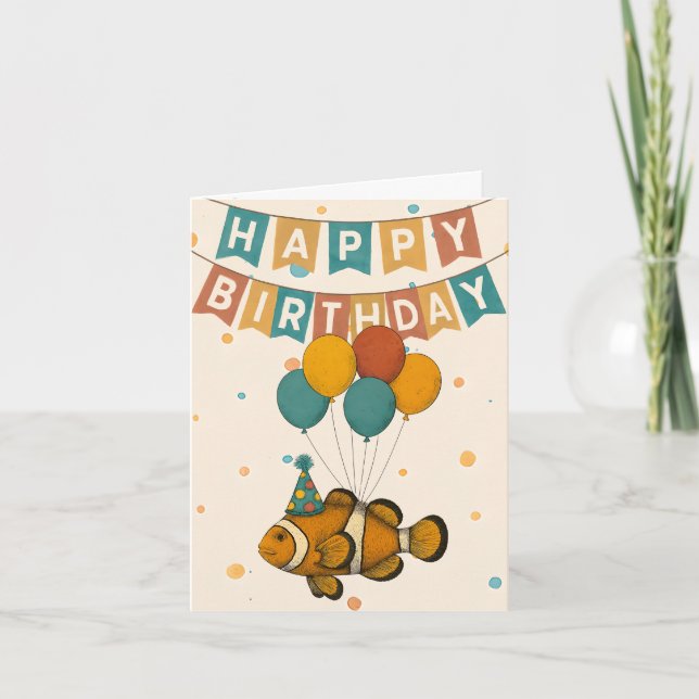 Klownfish Birthday Card - Lustigt Party-djur Kort (Framsida)