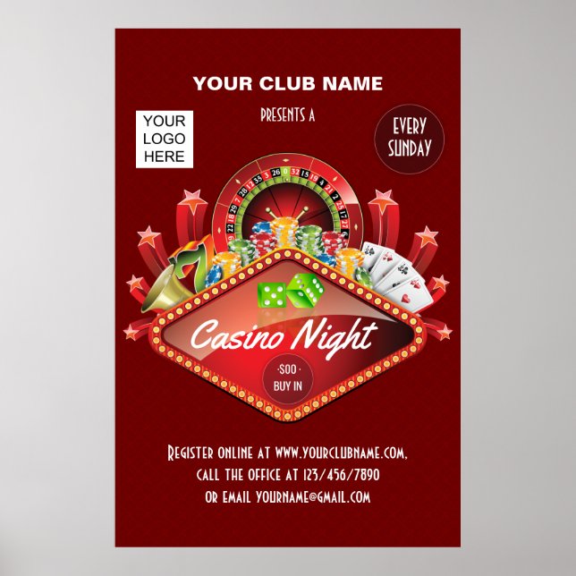 Klubb Casino Night Party personlig lägg till bild Poster (Framsidan)