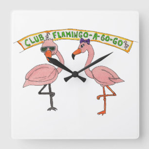 Klubb Flamingo a Go-Go Fyrkantig Klocka