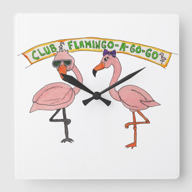 Klubb Flamingo a Go-Go Fyrkantig Klocka (Framsida)