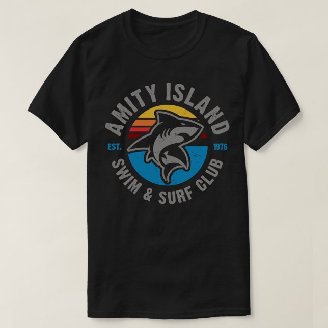Klubb för Amity Island Simma och Surfa T Shirt (Design framsida)
