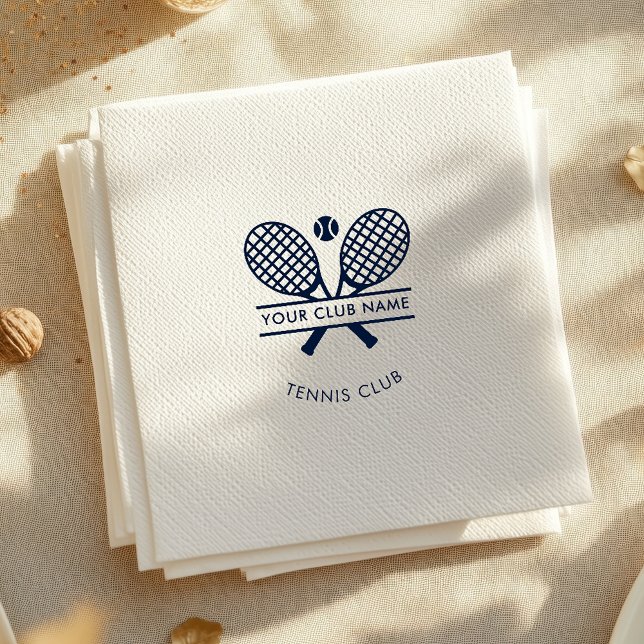 Klubb Namn Tennis Team Navy Blue Logotyp Pappersservett (Lawn Tennis Country Club Navy Blue Rackets Motif Custom Paper Towels)