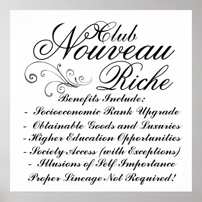 Klubb Nouveau Riche Poster (Framsidan)